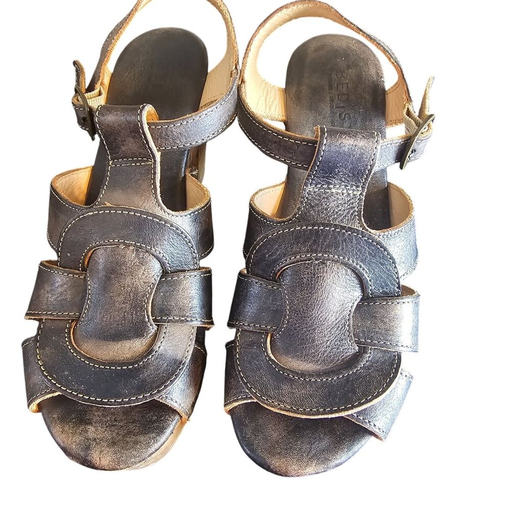 Bed Stu Caitlin F376002 Womens Brown Leather Hook & Loop Heeled Sandals Shoes - Picture 7 of 11
